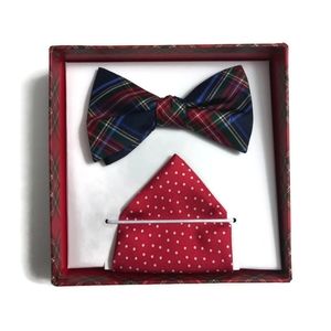 Izod Plaid Polka Dot Bow Tie Pocket Square
